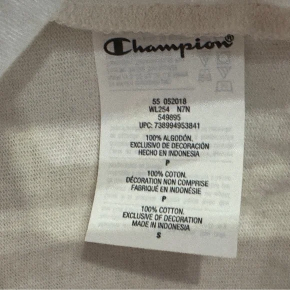 Champion Small Cropped Long Sleeve Shirt Red Navy Cream Colorblock Logo - Picture 4 of 6